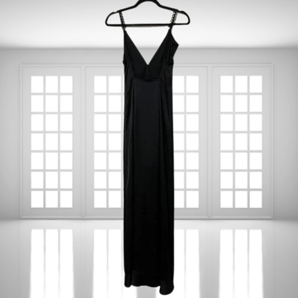For Love & Lemons Isabella Ruffled Maxi Dress Black Satin Size Small - Picture 5 of 11